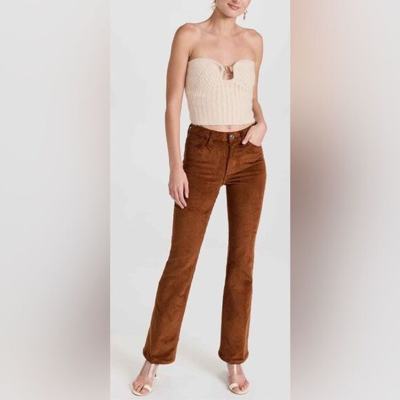 New SPRWMN Corduroy 5 Pocket Micro Flare Mid Rise Pants  camel Brown - Picture 1 of 13